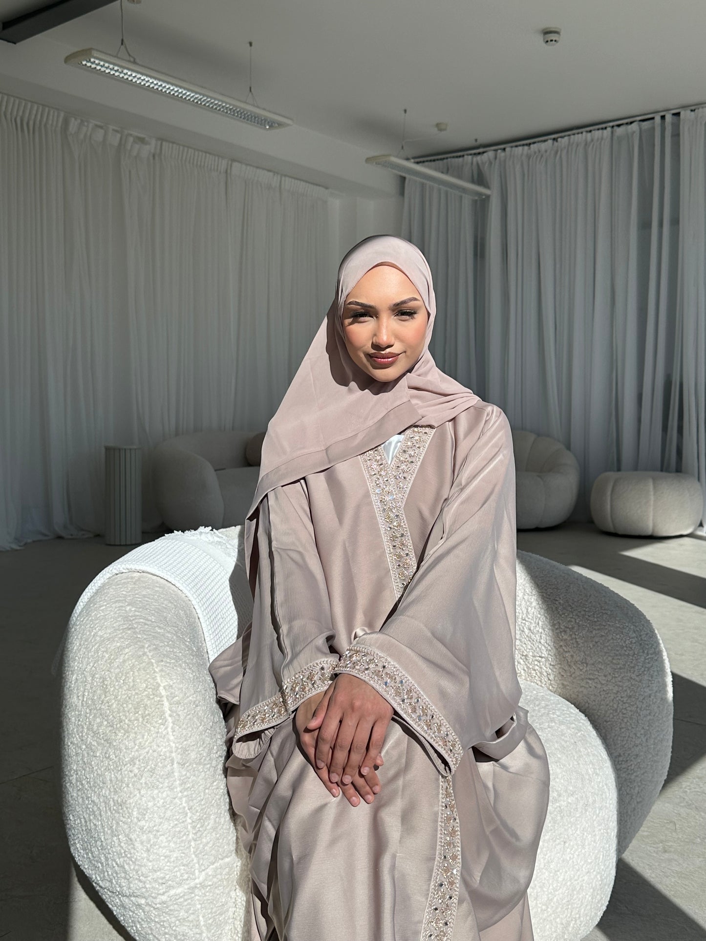 Blush Eid Luxury Lace Open Abaya LIMITED EDITION DROP