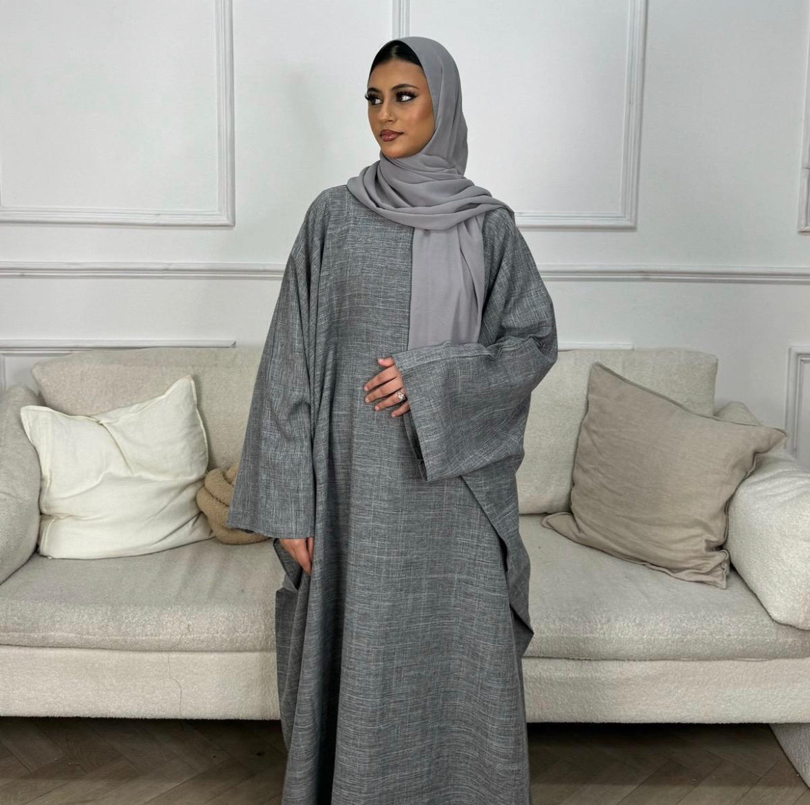 Linen batwing grey size 56 *no hijab*