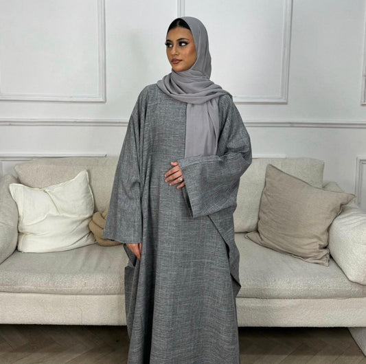 CLEARANCE- Linen DARK GREEN batwing abaya