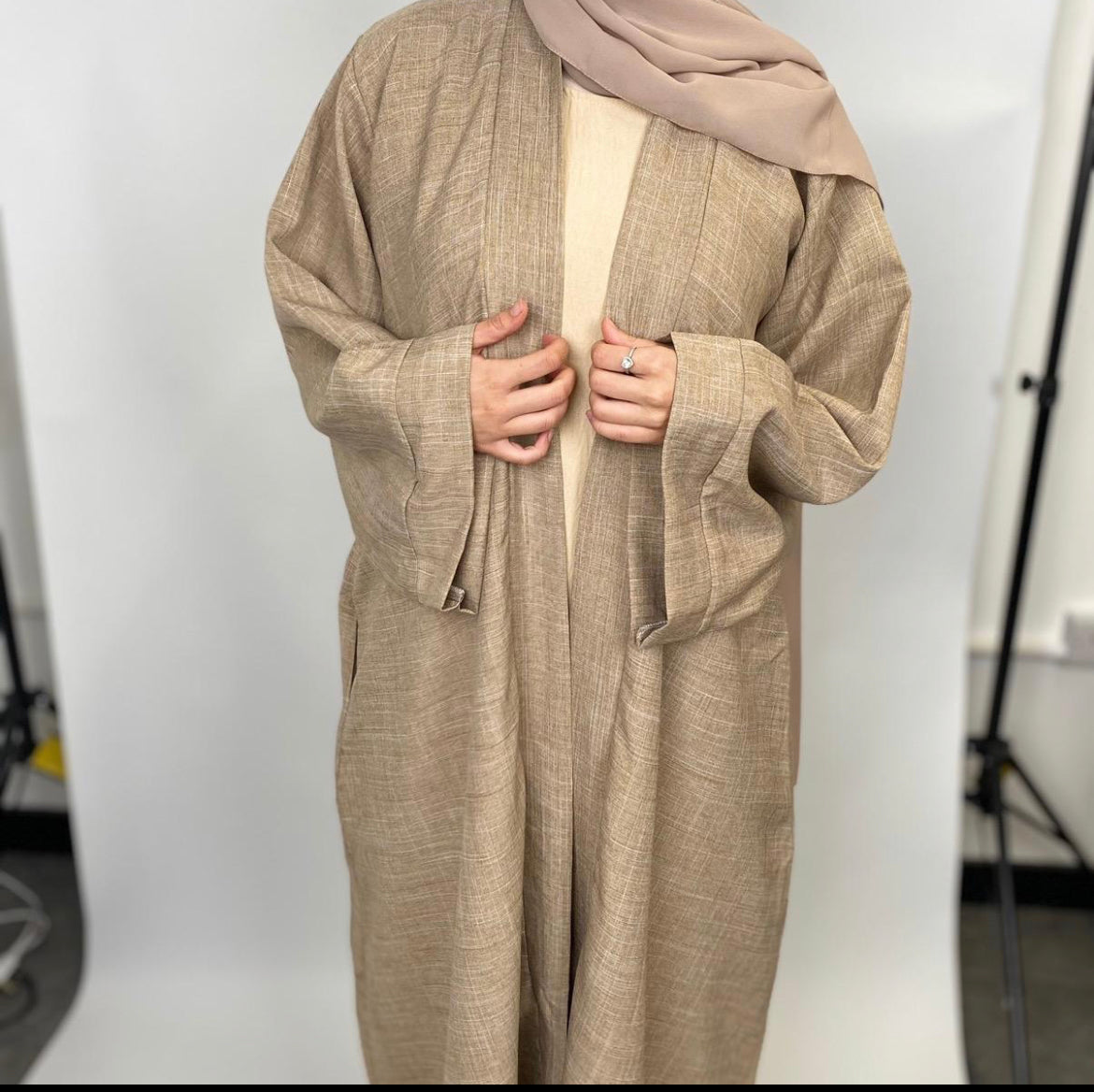 Open linen black abaya  *ex display model*