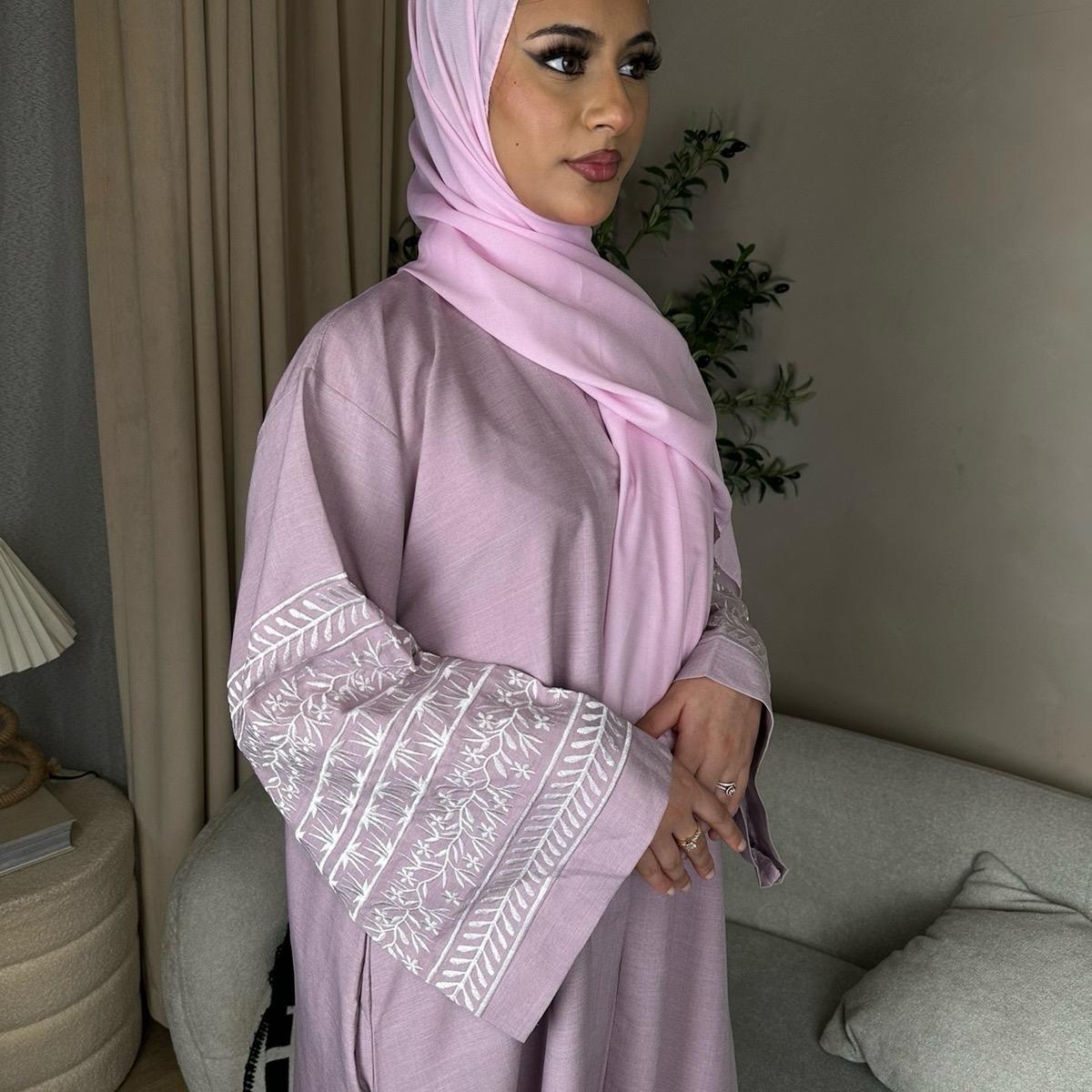 Rahma Embroidery Linen Abaya