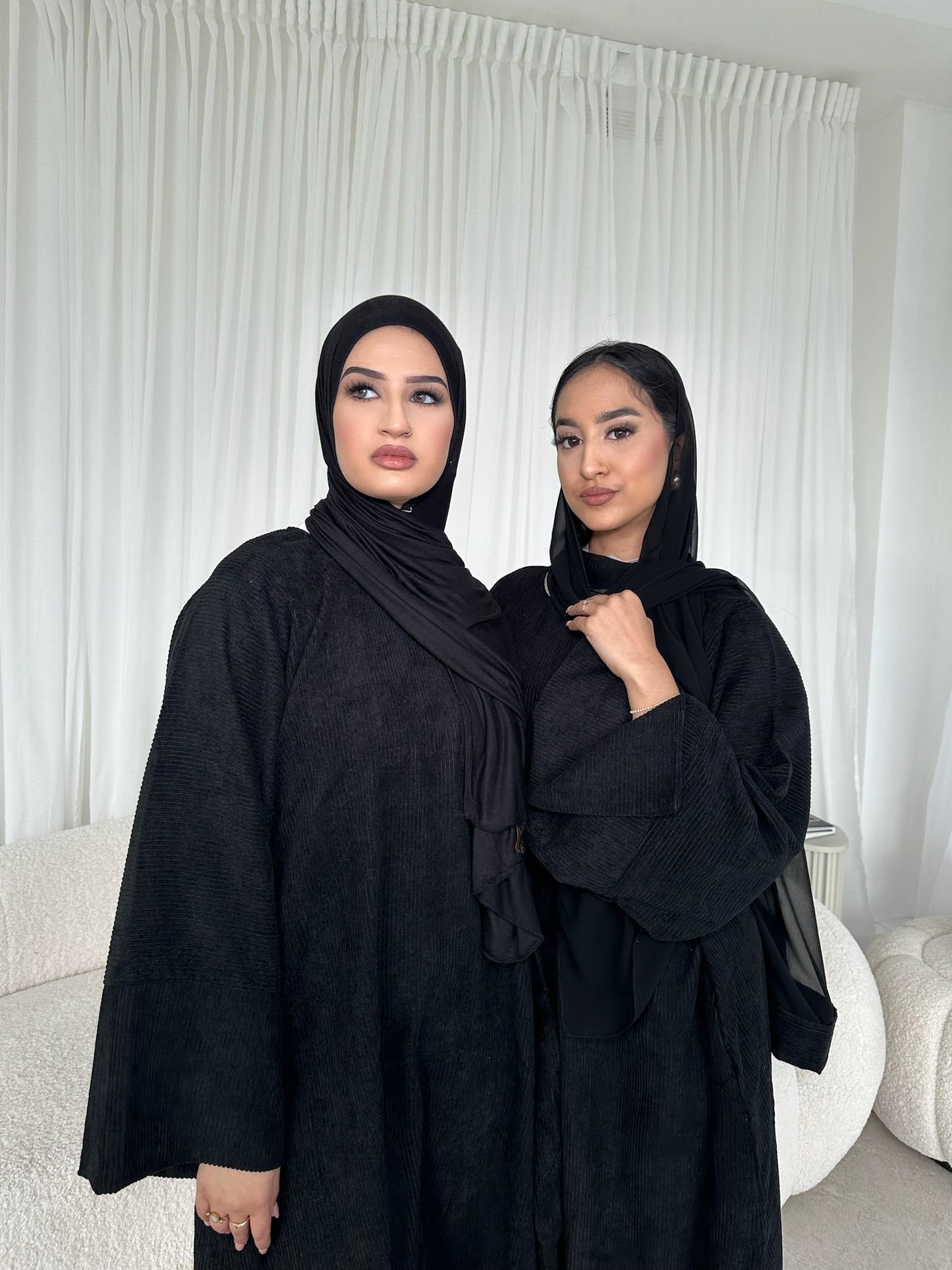 Corduroy Winter Abaya - Black | Closed Sleeve & Split Sleeve